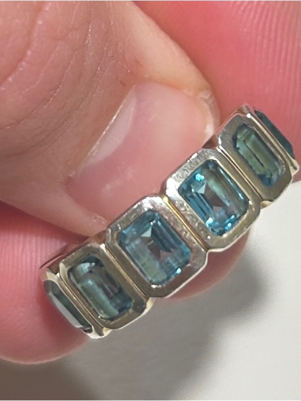 18k gold vermeil Blue London bezel Gemstone Channel Band - Women’s Ring